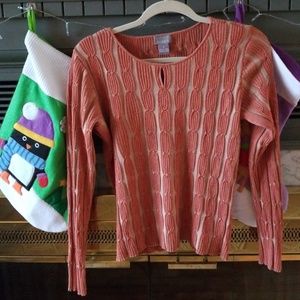 Sigrid Olsen orange beaded cable crew neck sweater. Adorable!